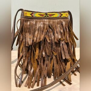 Streets Ahead Beaded & Fringed Italian Leather Boho Crossbody Made in US…